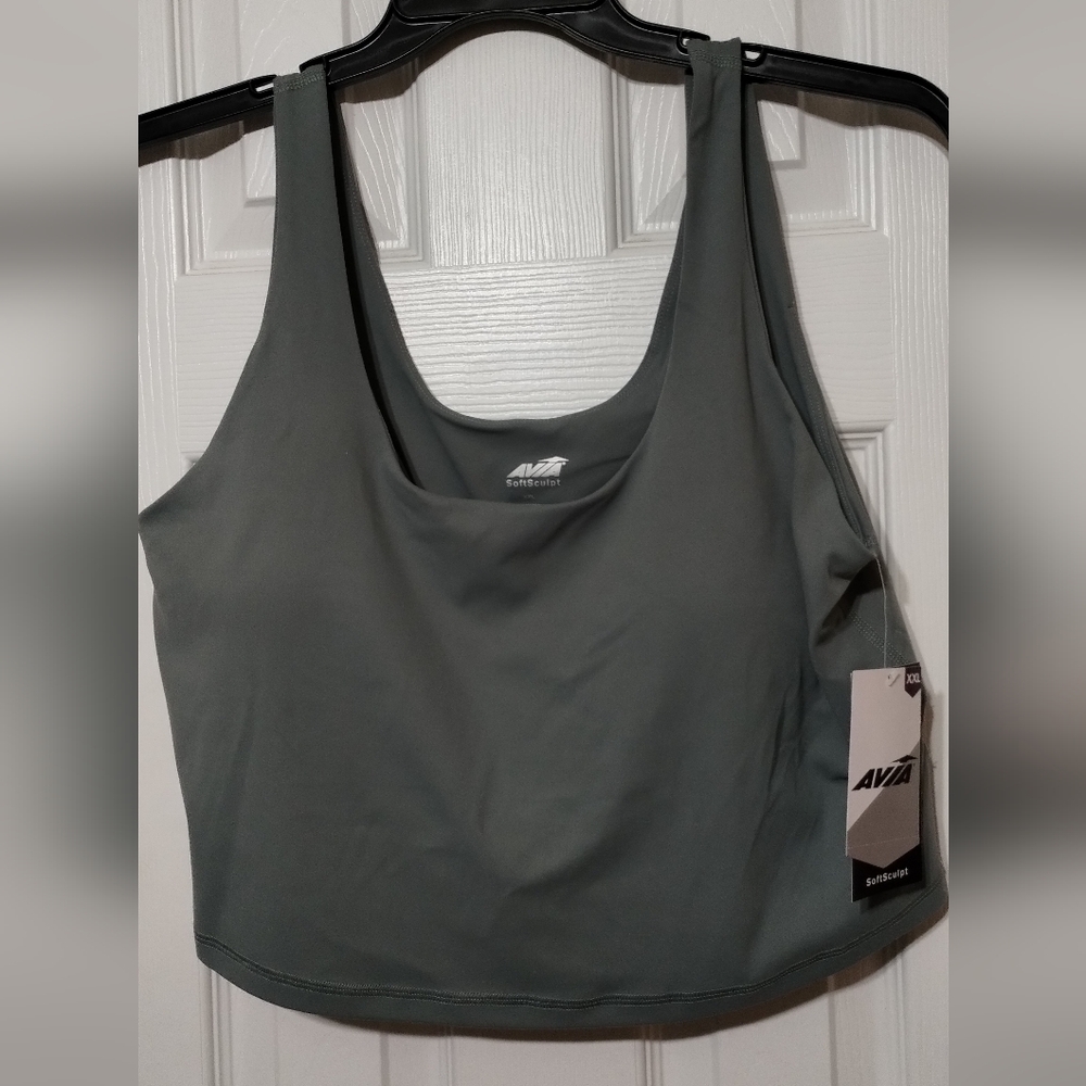 NWT Avia SoftSculpt Size XXL Medium Impact Sports Bra in Sage Green/Black Lapis